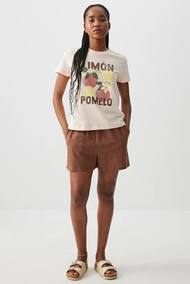 Ardene Slub Jersey Shorts in Brown | Size | Polyester/Elastane