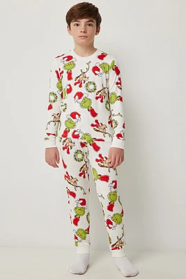 Ardene Kids The Grinch Family PJ Set in White | Size | Polyester/Spandex