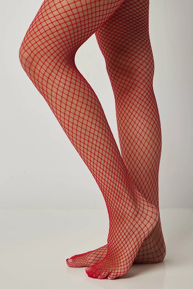 Ardene Medium Hole Fishnet Tights in Red