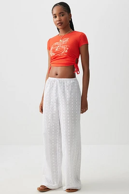 Ardene Eyelet Pants in White | Size | 100% Cotton
