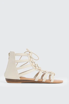 Ardene Lace Up Gladiator Sandals in Beige | Size | Faux Leather | Eco-Conscious