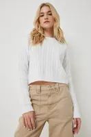 Ardene Crop Cable Sweater in White | Size Large | Polyester/Spandex