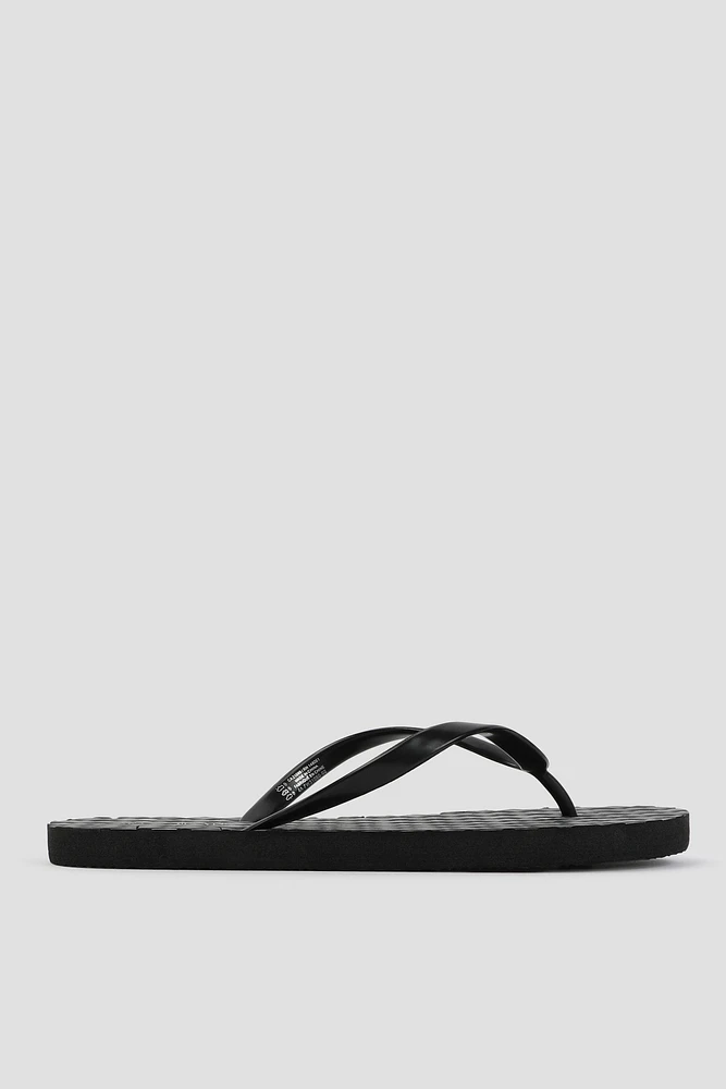 Ardene Basket Weave Effect Flip-Flops Sandals in Black | Size 5.5