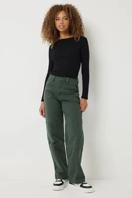 Ardene 90's High Rise Colored Carpenter Jeans in Dark Green | Size | 100% Cotton