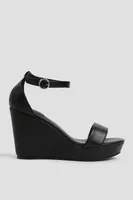 Ardene Platform Wedge Sandals in Black | Size 7 | Faux Leather