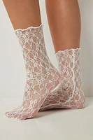 Ardene A.C.W. Lace Crew Socks in White | Polyester