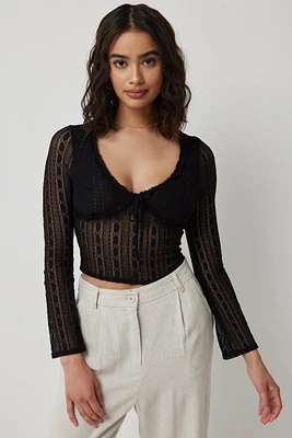 Ardene Lace Crop Top With Bow Detail in | Size | Polyester/Nylon/Elastane