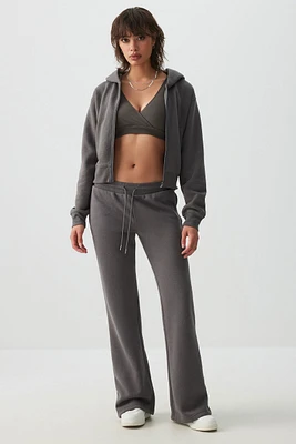 Ardene MADESOFT Fleece Low Rise Flare Sweatpants in Black Coral | Size | Polyester/Cotton