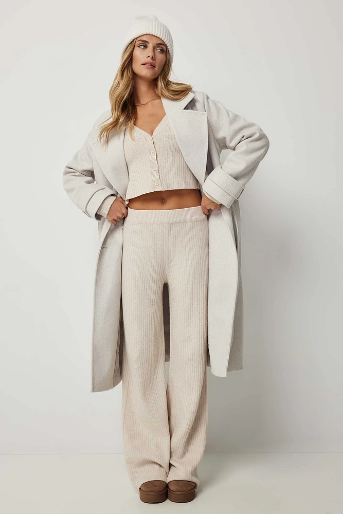 Ardene Flare Rib Knit Pants in Beige | Size | Polyester/Spandex