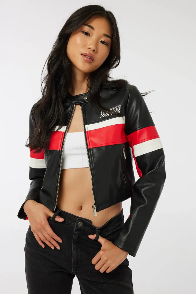 WOMEN's Black Motorcycle Polyester Jacket, Women's Fashion, Coats, Jackets  and Outerwear on Carousell
