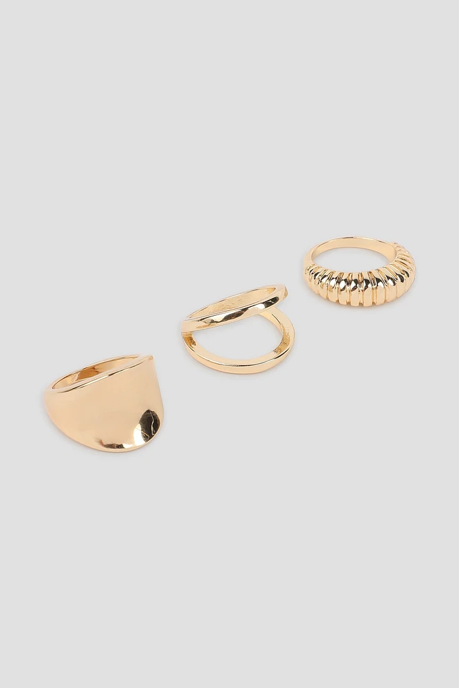 Ardene 3-Pack Assorted Thick Rings in Gold | Size