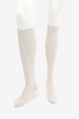 Ardene Knee-High Cable Socks in Beige | Polyester/Spandex