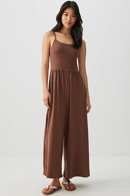 Ardene Super Soft Wide Leg Jumpsuit in Brown | Size | Polyester/Elastane