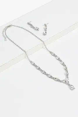Ardene Gemstone Necklace & Earring Set in Silver | Stainless Steel
