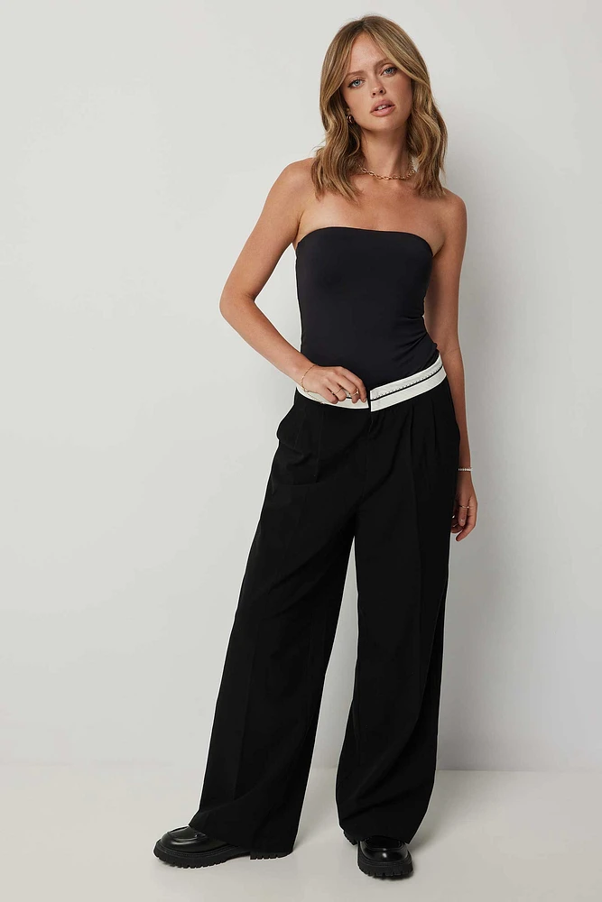 Ardene Boxer Waistband Wide Leg Trousers in | Size | Polyester/Cotton