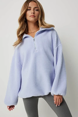 Ardene Oversized Sherpa Half Zip Sweatshirt in Light Blue | Size | Polyester