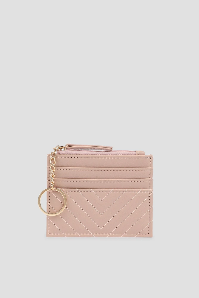 Ardene Quilted Faux Leather Cardholder in Blush | Faux Leather/Polyester