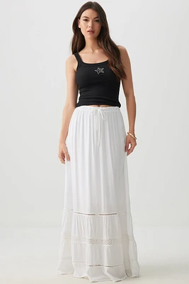 Ardene Maxi Tiered Skirt in White | Size | 100% Viscose