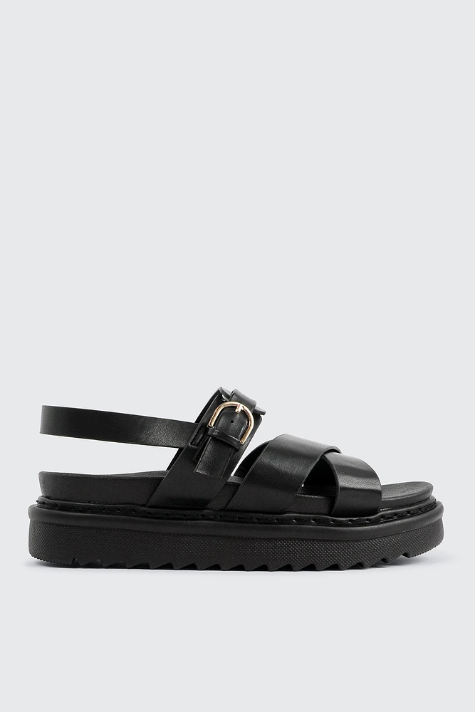 Ardene Multi Strap Chunky Sandals in Black | Size | Faux Leather | Eco-Conscious
