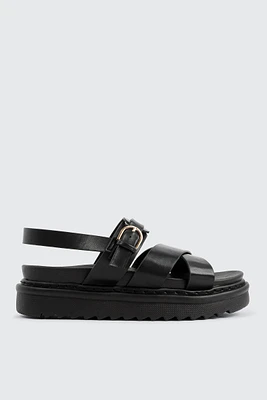 Ardene Multi Strap Chunky Sandals in Black | Size | Faux Leather | Eco-Conscious