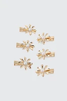 Ardene 6-Pack Metal Flower Clips with Pearls in Gold