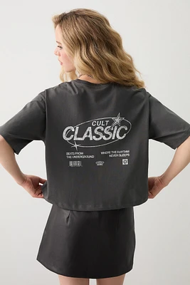 Ardene Boxy Graphic T-Shirt in Dark Grey | Size | 100% Cotton