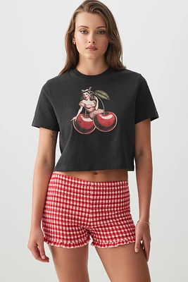 Ardene Graphic Crop T-Shirt in Black | Size | 100% Cotton