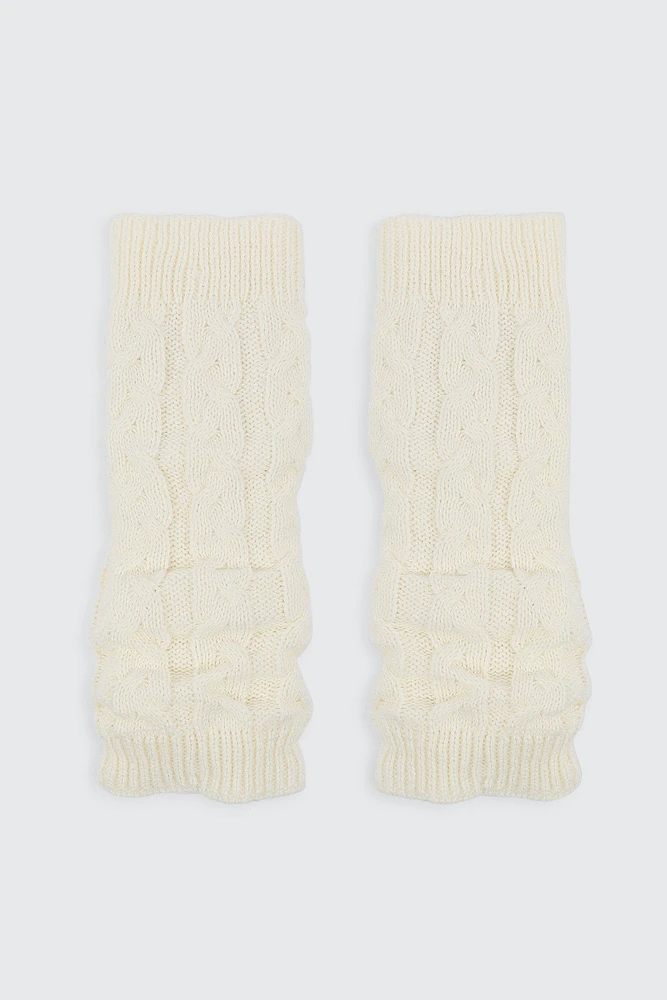 Ardene Kids Cable Knit Leg Warmers in White | 100% Acrylic