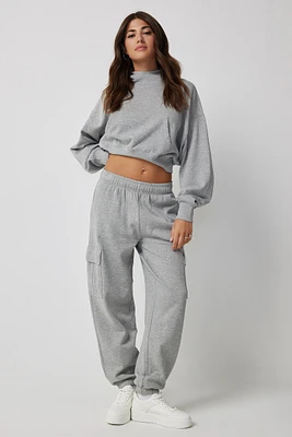 Ardene Oversized Cargo Sweatpants in Grey | Size | Polyester/Cotton | Fleece-Lined