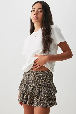 Ardene Printed Tiered Micro Skirt in Dark Grey | Size | Polyester/Spandex