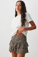 Ardene Printed Tiered Micro Skirt in Dark Grey | Size | Polyester/Spandex