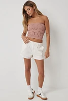 Ardene Rolled Cuff Pleated Shorts in White | Size | 100% Cotton