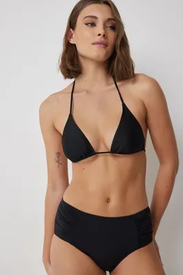 Ardene Gather Side High Waist Bikini Bottom in Black | Size | Polyester/Nylon/Elastane | Microfiber