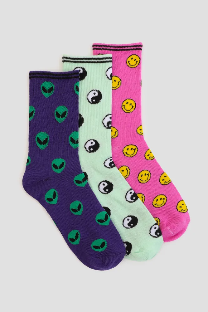 Ardene 3-Pack Assorted Print Crew Socks | Polyester/Spandex