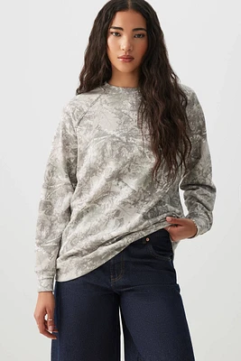 Ardene Camouflage Sweatshirt in Light Grey | Size | Polyester/Cotton | Fleece-Lined