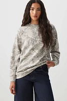 Ardene Camouflage Sweatshirt in Light Grey | Size Small | Polyester/Cotton | Fleece-Lined