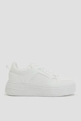 Ardene Tone-on-Tone Basketball Sneakers in White | Size | Faux Leather