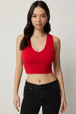 Ardene Basic Ultra Crop V-Neck Seamless Tank in | Size | Nylon/Elastane