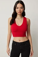 Ardene Basic Ultra Crop V-Neck Seamless Tank in | Size | Nylon/Elastane