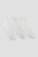 Ardene 3-Pack of Lettuce Hem Demi-Crew Socks in White | Polyester/Spandex