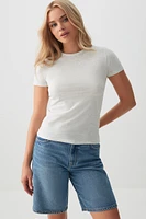 Ardene Basic Short Crew Neck T-Shirt in Light Grey | Size | Cotton/Elastane | Eco-Conscious