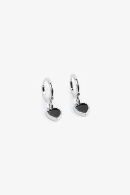 Ardene Heart Charm Hoop Earrings in Black | Stainless Steel