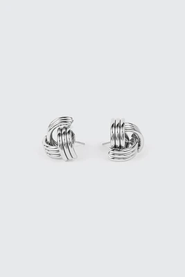 Ardene Stainless Steel Knotted Stud Earrings in Silver