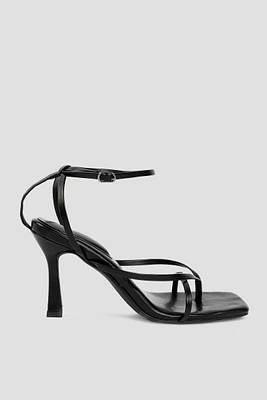 Ardene A.C.W. Strappy Heel Sandals in Black | Size | Faux Leather