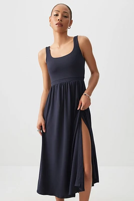 Ardene Super Soft Midi Dress with Slit in Dark Blue | Size | Polyester/Elastane | Eco-Conscious