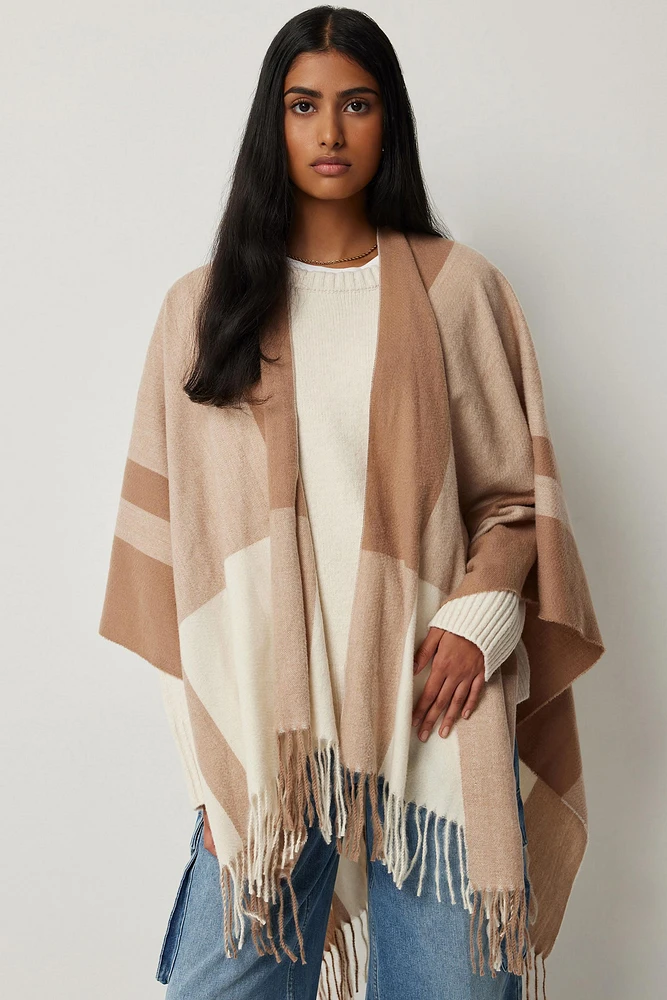 Ardene Plaid Shawl in Cognac | Polyester