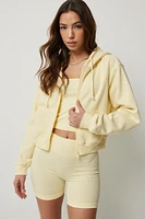 Ardene MADESOFT Fleece Short Zip Up Hoodie in Banana Cream | Size | Polyester/Cotton | Eco-Conscious