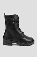 Ardene Mid Combat Boots with Buckles in | Size | Faux Leather | Eco-Conscious