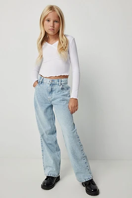 Ardene Kids Wide Leg Jeans in Light Blue | Size | 100% Cotton