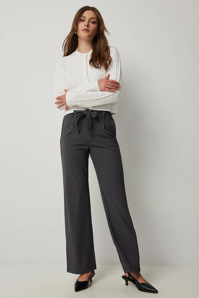 Ardene Wide Leg Tie Waist Pants in Dark Grey | Size | Polyester/Spandex